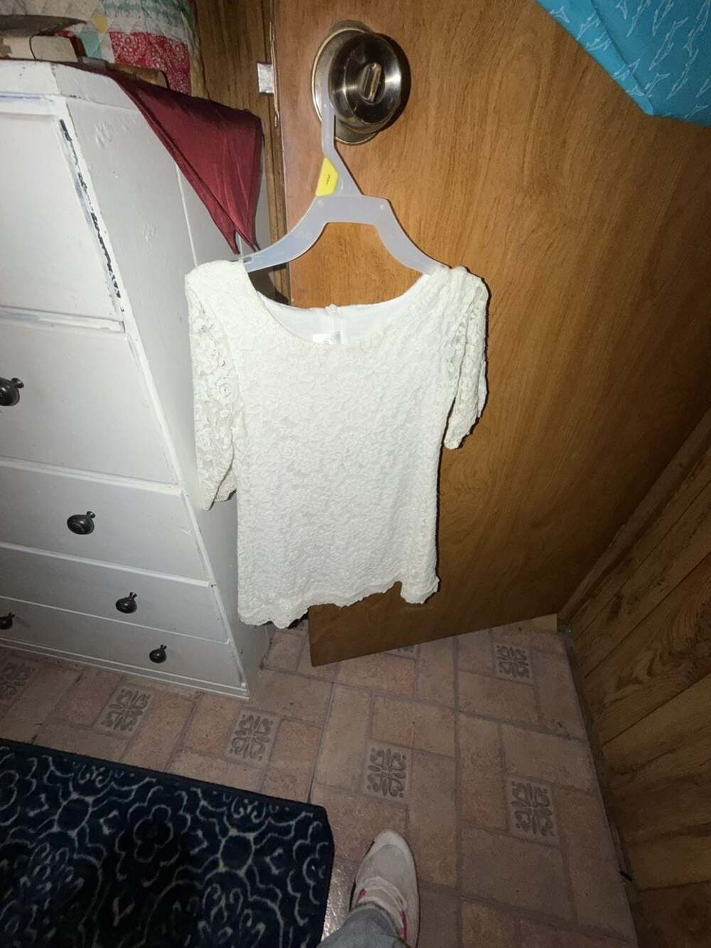 Qmislg Girls White Floral Lace Dress Size 140